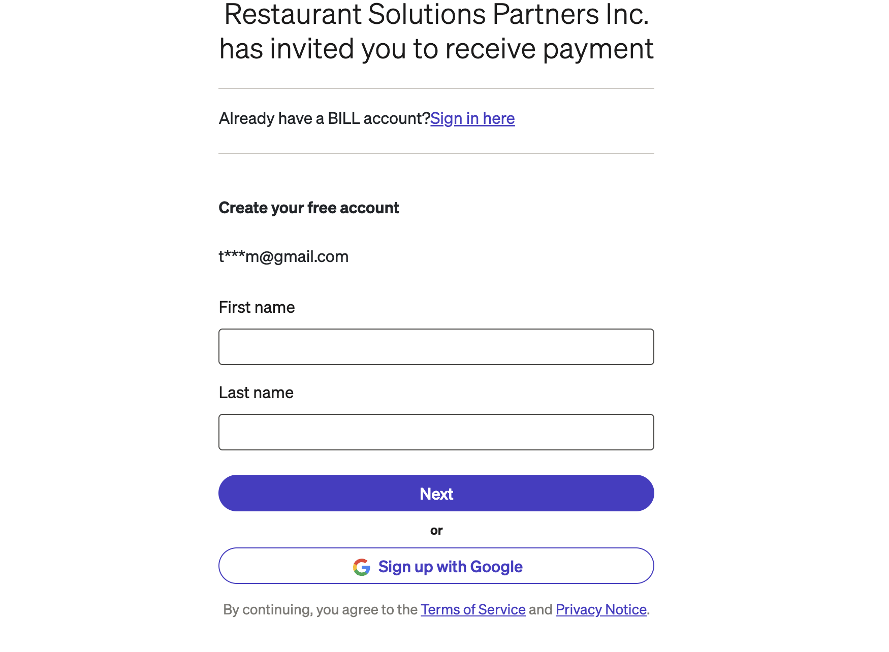 Creating a Bill.com account
